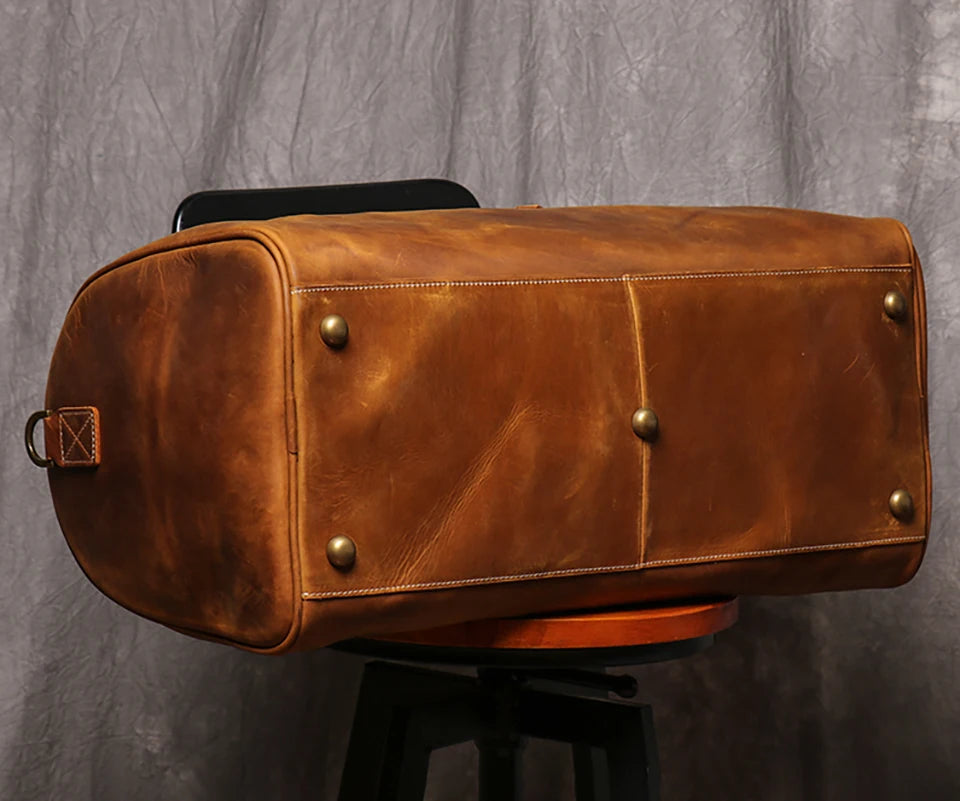 Leathfocus Men's Cowhide Travel Bag Women's Weekend Handbag Large Capacity Vintage Duffle Bag Crazy Horse Leather Laptop Bag