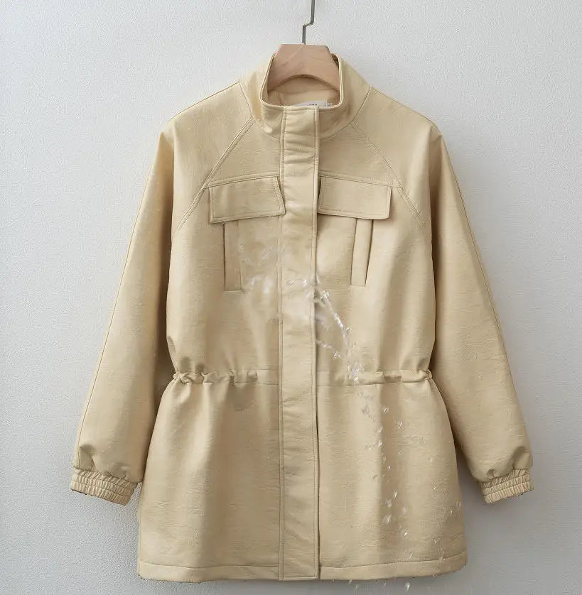 Adjustable Waist PU Leather Jacket