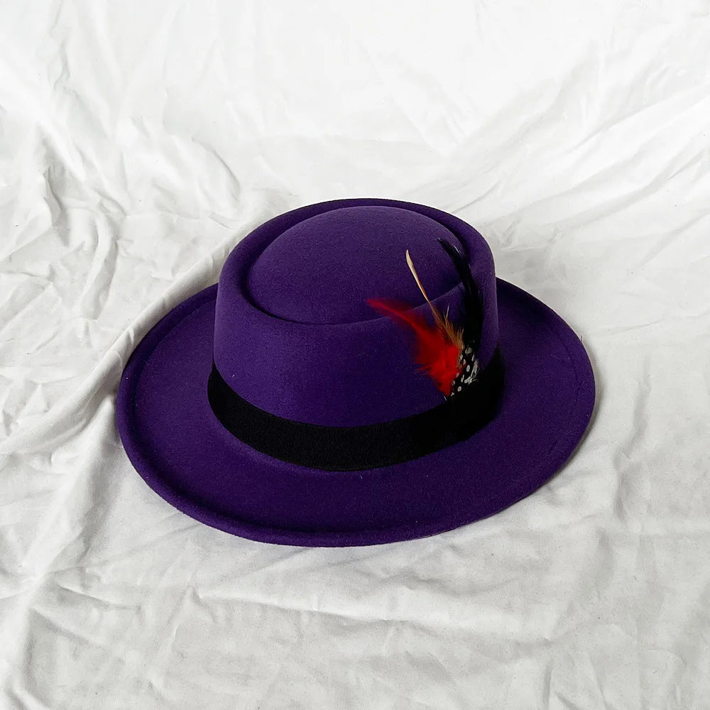 Men's Vintage Felt Fedora Hat with Feather Accent