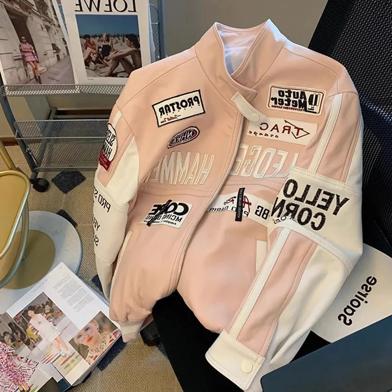 Retro Embroidered Unisex Moto Jacket