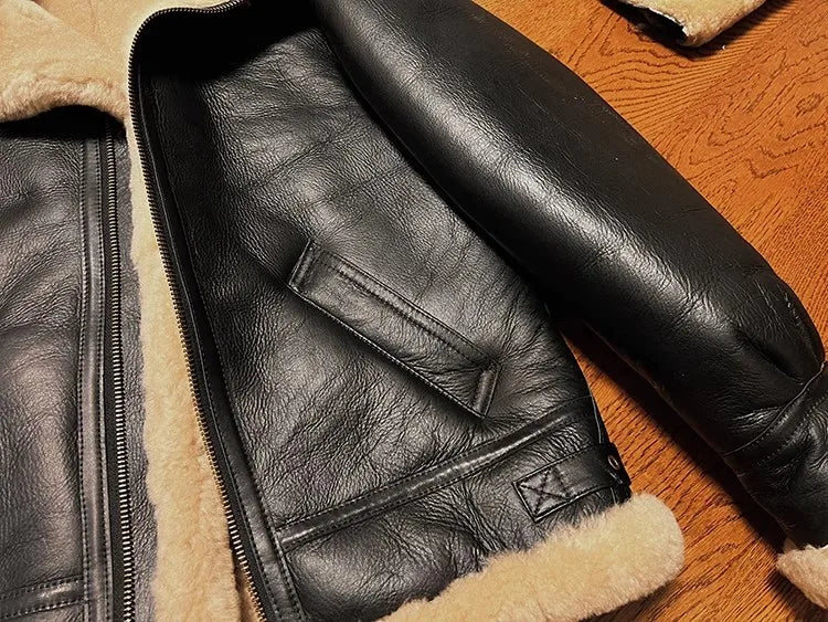 CC Shop Best.Mens High Quality 100% Natural Fur Jacket.Classic B3 Winter Warm Thick Leather Coat.100% Sheepskin with Wool.