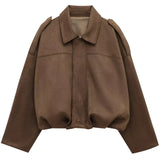 HXAO Suede Cropped Jacket Women's Bomber Jacket Oversized Batwing Sleeves Outerwears Lady Casual Loose Coat Street Style Jackets