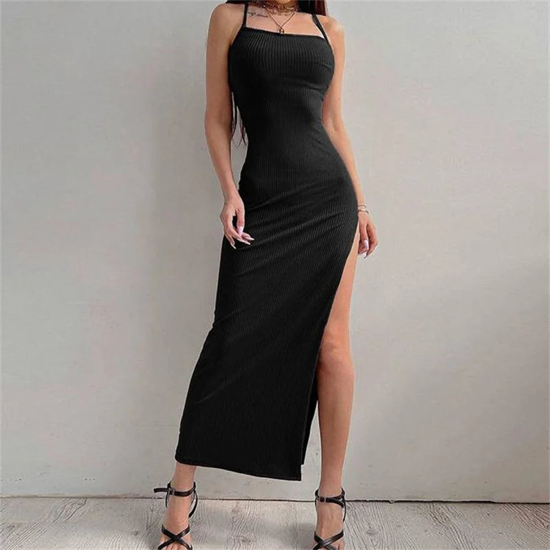 Women's Square-Neck Backless Sleeveless Ankle-Length Dress