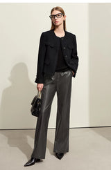 Minimalist Straight-Leg PU Leather Trousers