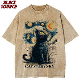 Black Cat Starry Sky Night Vintage Graphic Tee