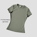 Quick-Drying Gym Leggings Set Sport Suit Short Sleeve Breathable Stretchy Slim Fitness Active Top Tight Gym Set