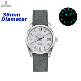 Cronos Men Watch 36mm Automatic PT5000 Miyota 9015 Movement Wristwatches White Dial Birch Pattern Sapphire 10 ATM L6048M