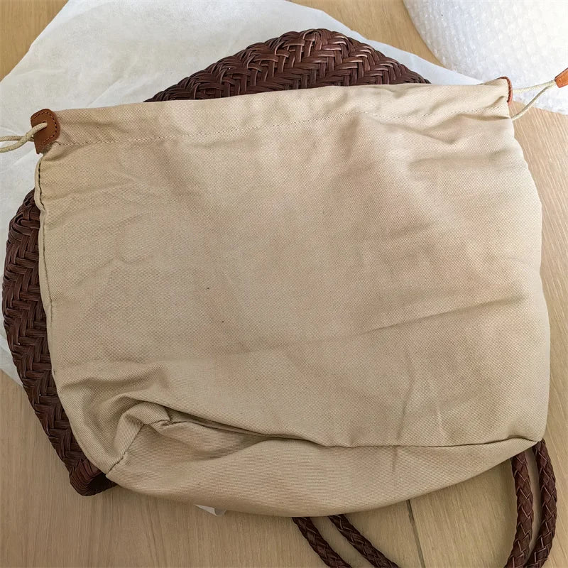 Luxury Designer Genuine Leather Cowhide Hand-woven Tote Bag High Quality Vintage Women's  Vacation Travel Beach Shoulder Bag