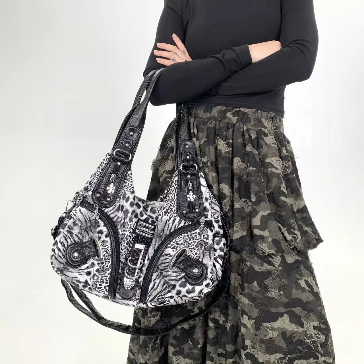 Y2K Leopard Print Shoulder Bag – Vintage Maillard Style