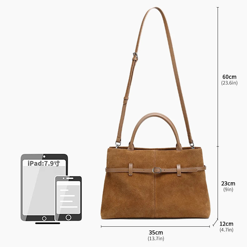 Oversized Suede Leather Briefcase Spacious Handheld Shoulder Crossbody Bag Women Slouchy Commuting Premium Light Luxury Handbag