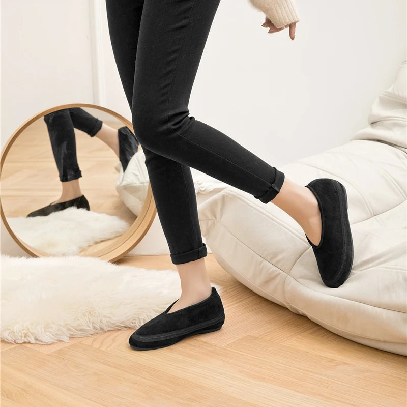 AIYUQI Women's Fur-Lined Leather Ballet Flats – Winter Comfort