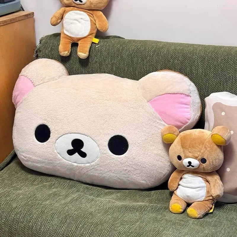 Rilakkuma Plush Bed Headrest Cushion For Dorms Soft Stuffed Bunk Bed Backrest Pillow Cute Decor For College Student Bedrooms