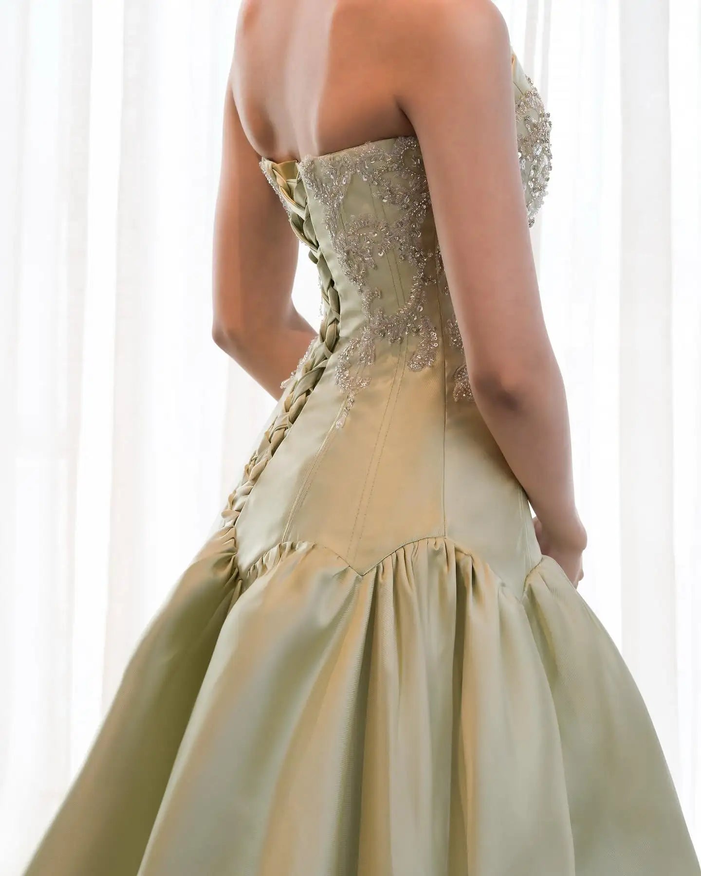 Champagne Gold Strapless Mermaid Evening Gown – Beaded Corset