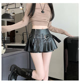 Women's Black Gothic Pleated Faux Leather Mini Skirt
