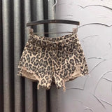 Leopard Print High-Waist Denim Shorts for Women