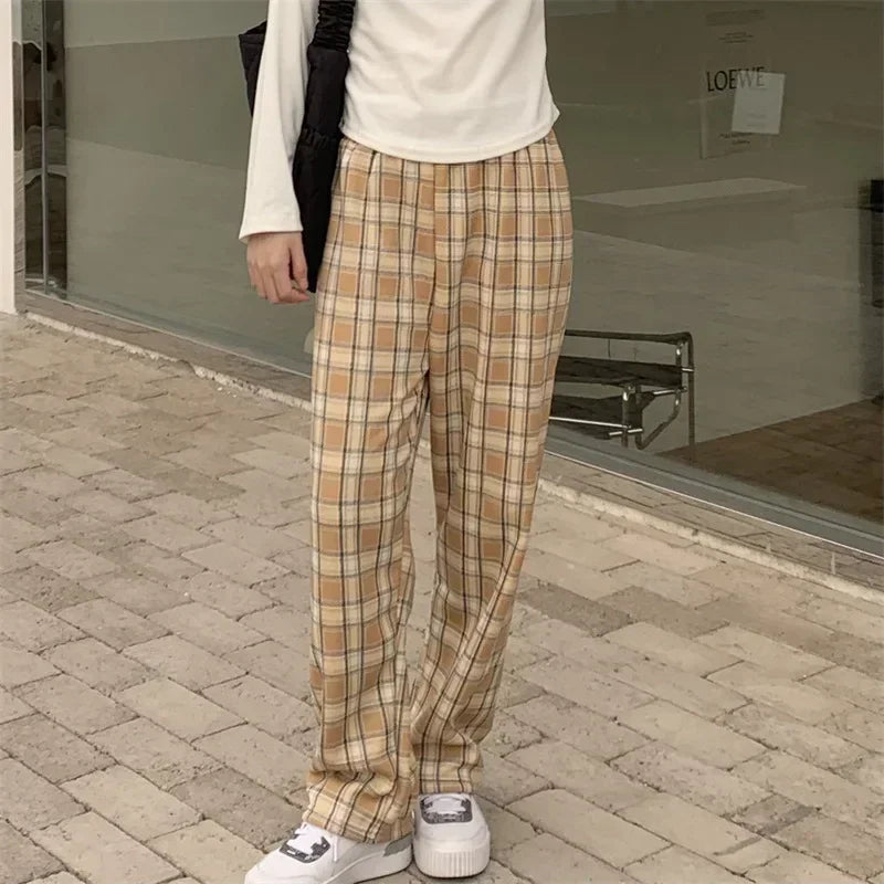 Plaid Plush Wide-Leg Trousers