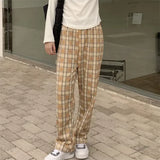 Plaid Plush Wide-Leg Trousers