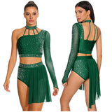 Women's 2-Piece Rhinestone Dance Crop Top & Shorts Set