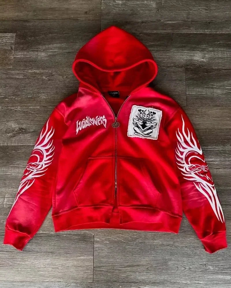 Y2K Gothic Oversized Zip-Up Hoodie