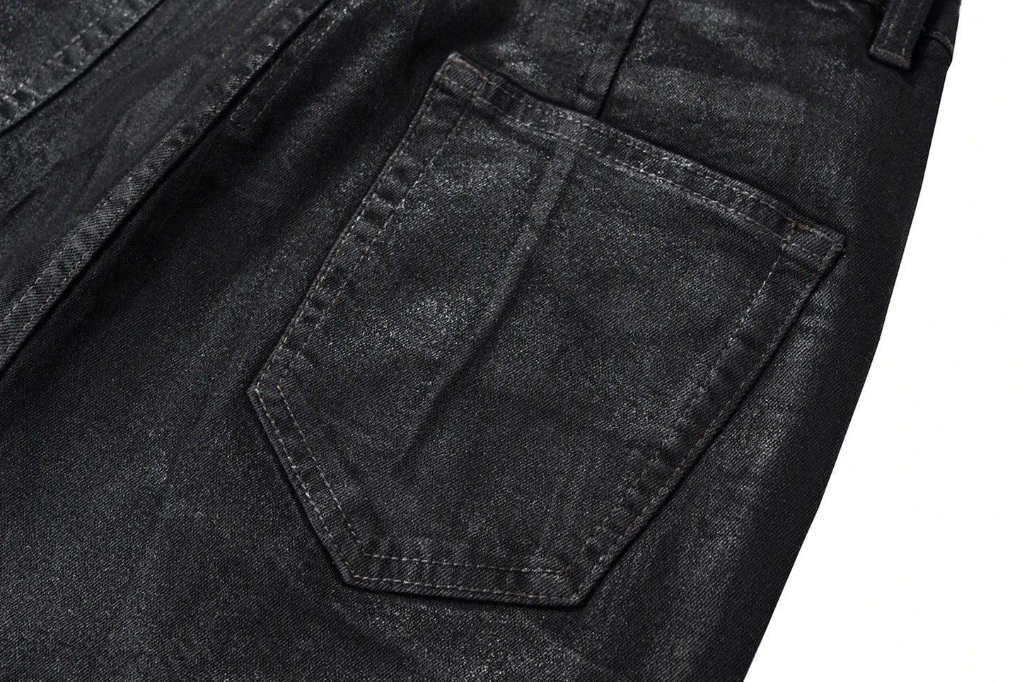 Black Waxed Leather Stretch Flare Jeans