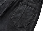 Black Waxed Leather Stretch Flare Jeans