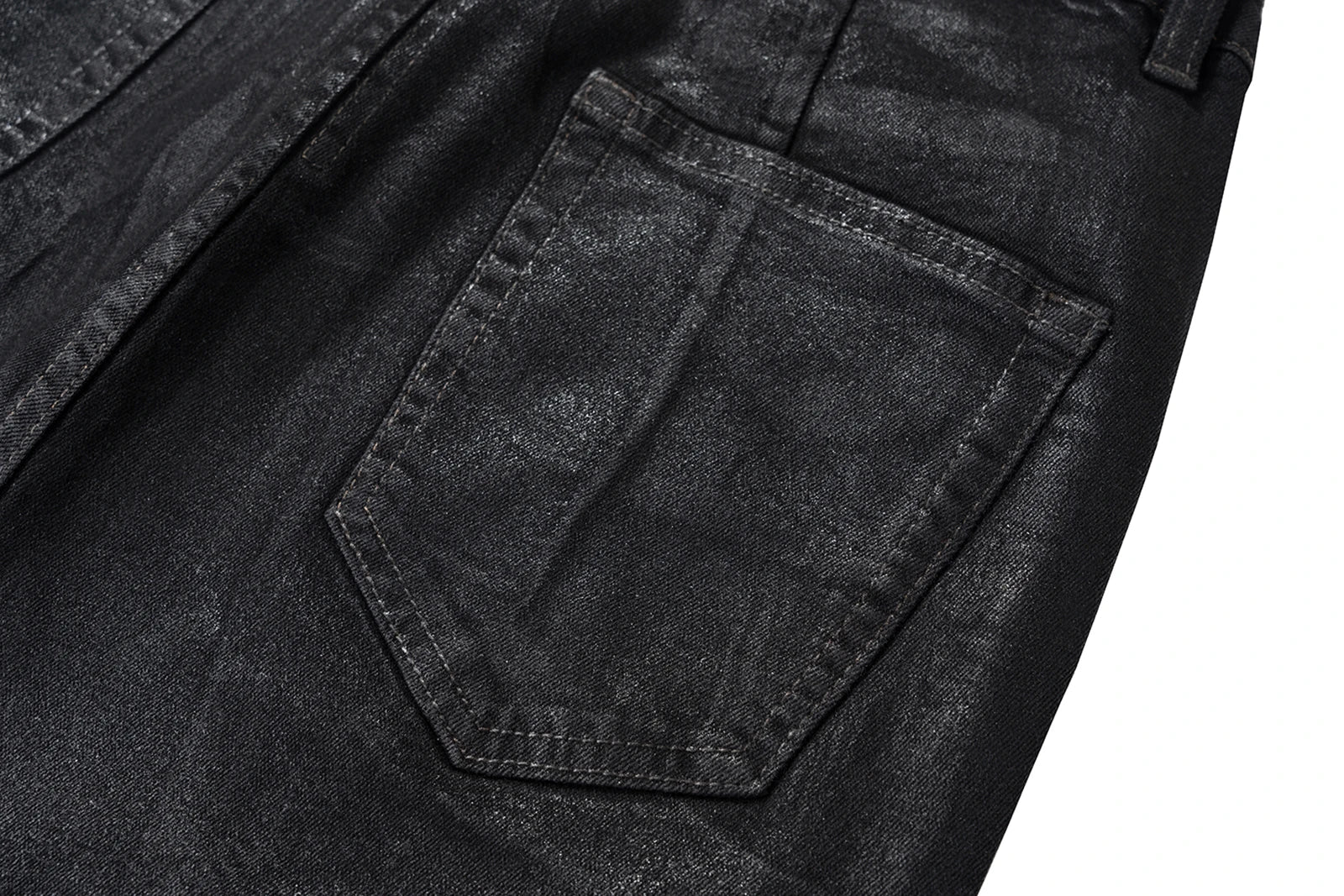Black Waxed Leather Stretch Flare Jeans