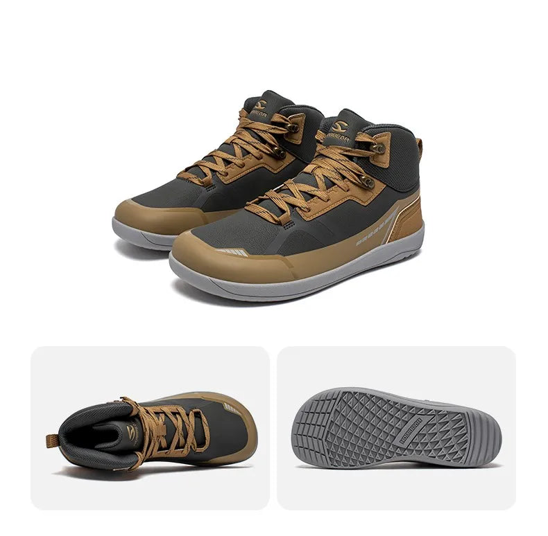 HOBIBEAR Unisex Mid Top Barefoot Shoes Mens Womens Wide Toe Artificial Leather Hiking Boots Outdoor Non-Slip Trail-Running Shoes