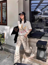 Women's High-Waisted Leopard Wide Leg Jeans | Y2K Vintage