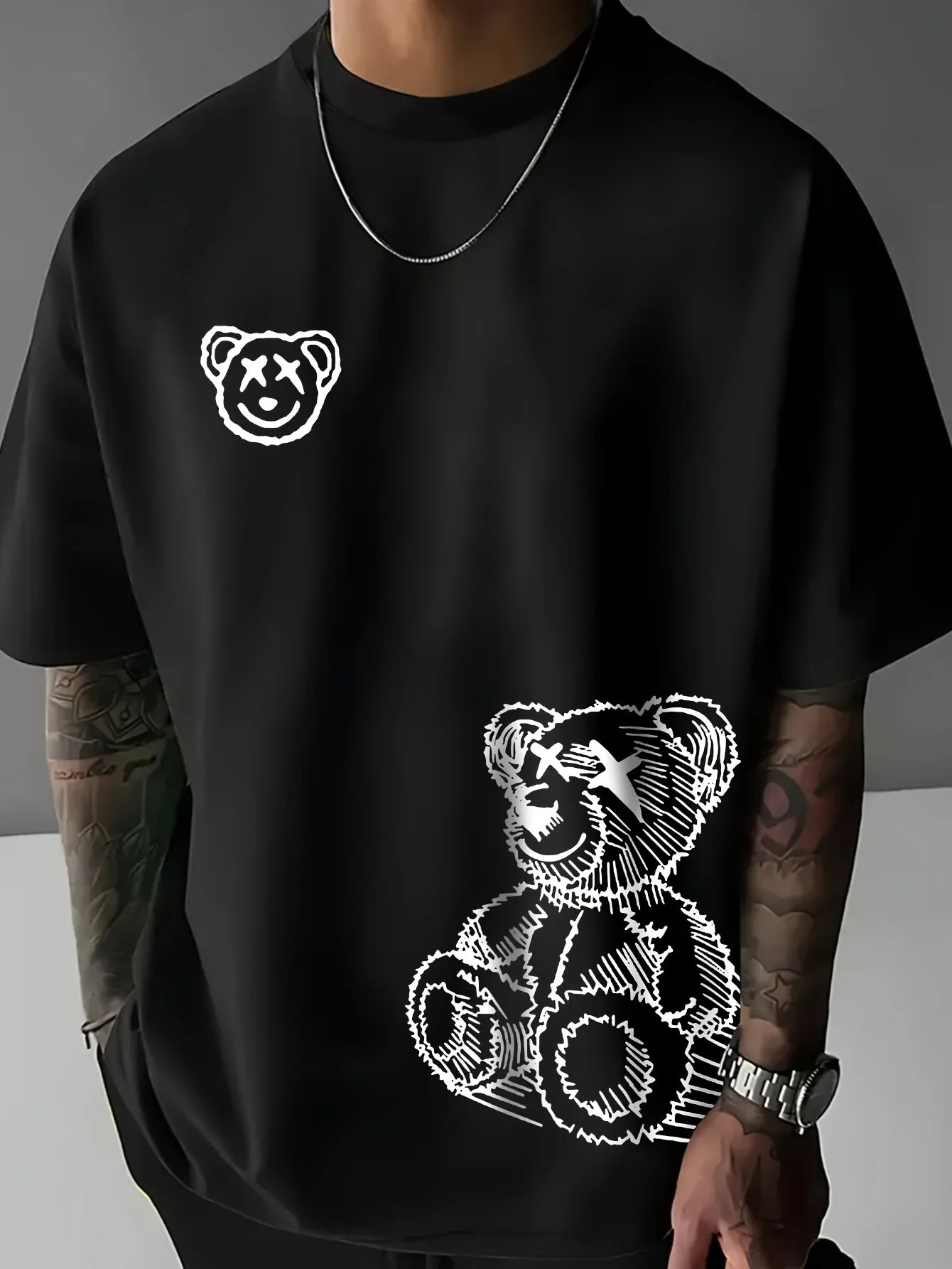 Men's Cartoon Bear 100% Pure Cotton Graphic Tee