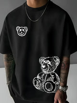 Men's Cartoon Bear 100% Pure Cotton Graphic Tee