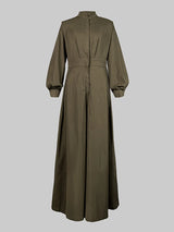 High-Waisted Wide Leg Jumpsuit - Half-Collar Long Sleeve One-Piece