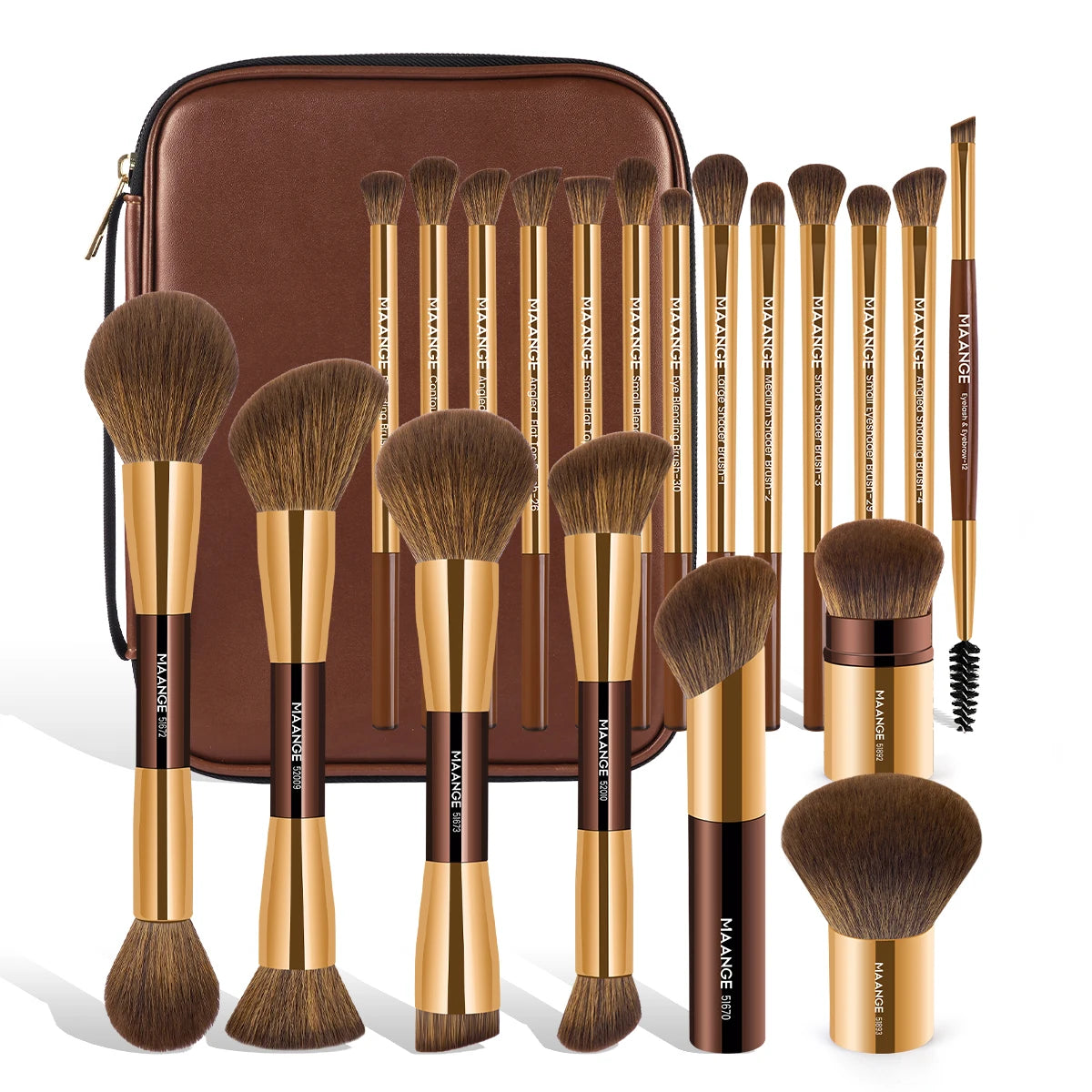 MAANGE Pro Makeup Brush Kit 20pcs Brushes with Storage Bag Dual End Foundation Powder Blush Eyeshadow Brush Beauty Blending Kit