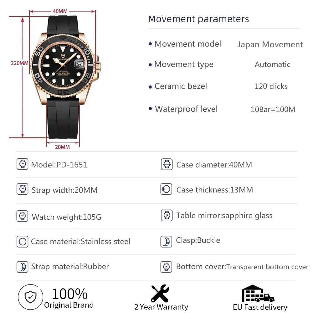 PAGANI DESIGN V3 40MM Men Mechanical Wristwatch Sapphire Luxury Automatic Watch Men's Stainless Steel Waterproof watches