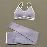 2Pcs HISTELLO Women's Seamless Yoga Fitness Set Ignite Sculpt Scrunch Leggings Strappy Halter Bra Gym Sports Fitness Outfit