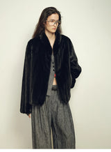 Women's Short Faux Fur Coat with Stand Collar