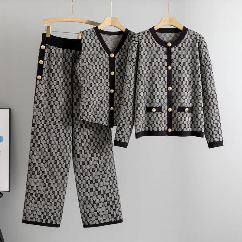 Elegant 3-Piece Geometric Knit Set – USA Made Quality