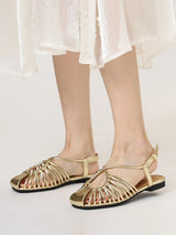 Women's Narrow Band Roman Flat Sandals — Buckle Strap Gladiator Beach Shoes