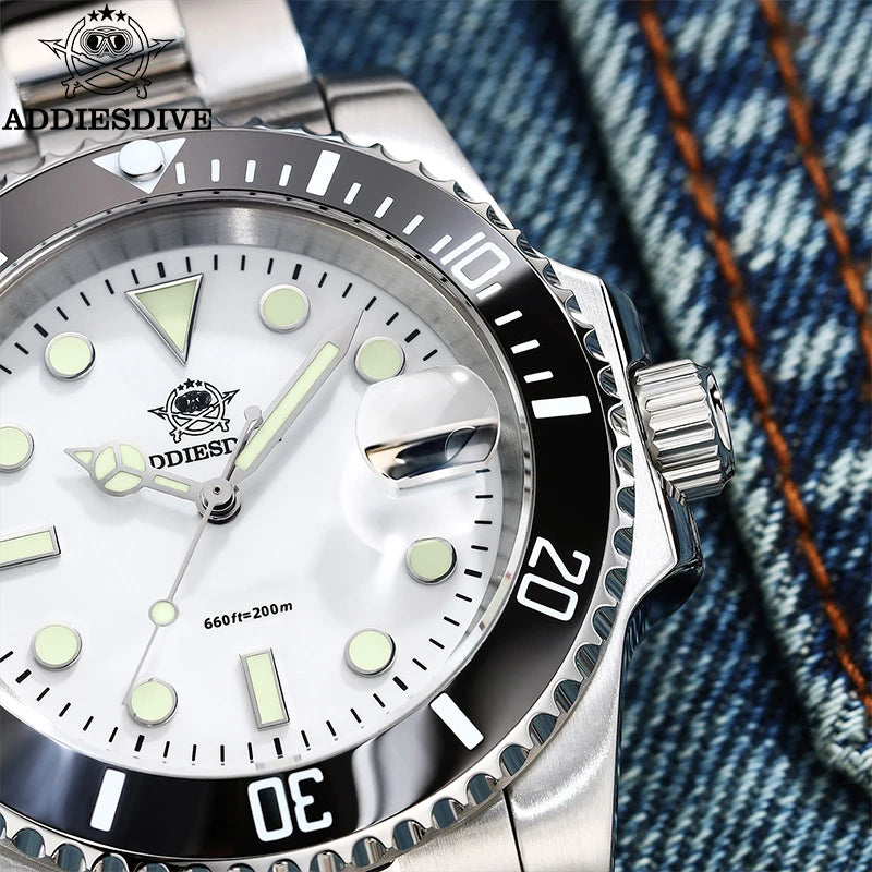 ADDIESDIVE Watch for Men Quartz Wristwatch 200m Waterproof Dive Ceramic Bezel Luminous 316L Stainless Steel 41mm Men's Watch