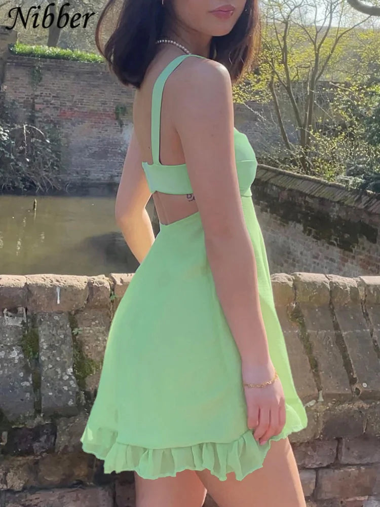 Elegant Ruffle Backless Summer Dress