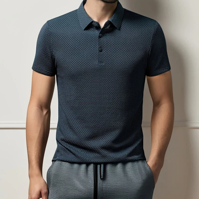 Men's Textured Knit Polo – Breathable Business Casual