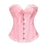 USA-Made Jacquard Ruffled Overbust Corset – Gothic Victorian Push-Up Bustier