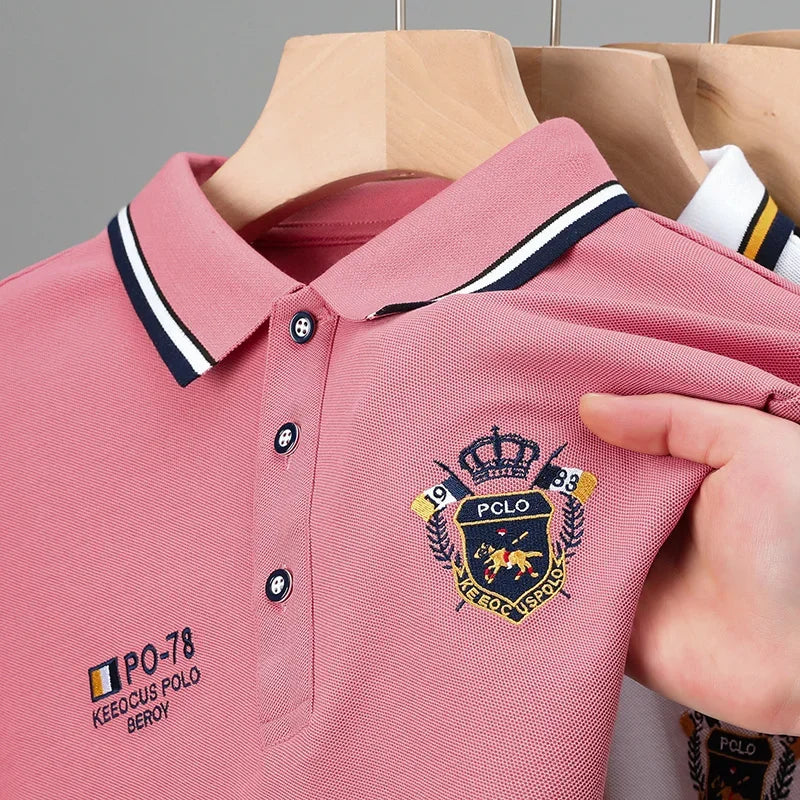 Men's Embroidered Cotton Polo – Casual Solid Colors