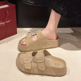 Bebealy Women Slippers With A Buckle Women's Shoes New Summer Casual Slippers Retro Trend Beach Slippers Round-headed Flip-Flops
