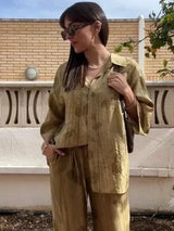 Women's Set 2024 New Fashion Spring Jacquard Loose Ladies Shirt Summer Women Pants Casual Chic Print Set for Women