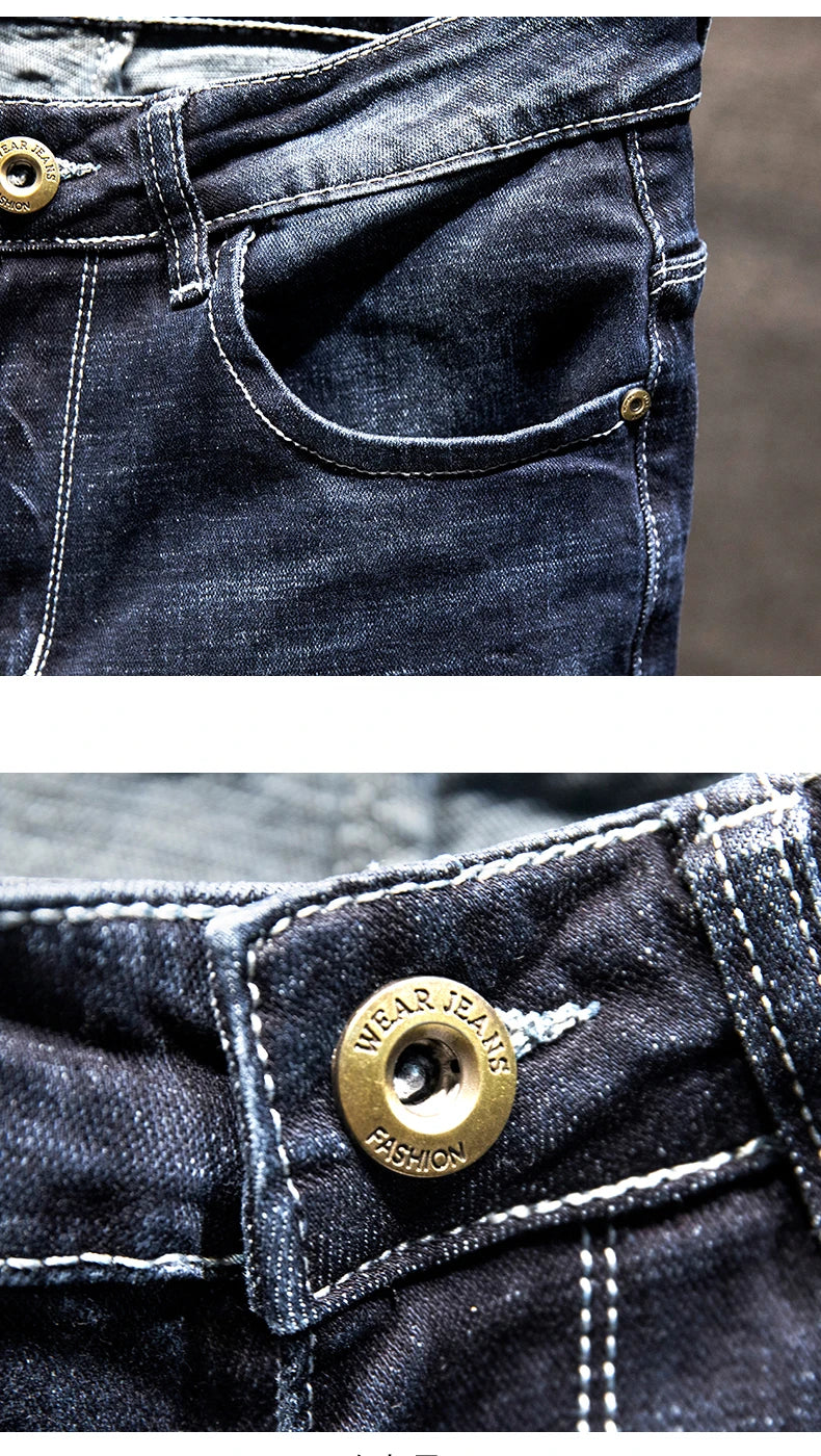 Men's Slim-Fit Ripped Jeans | Blue Black Denim