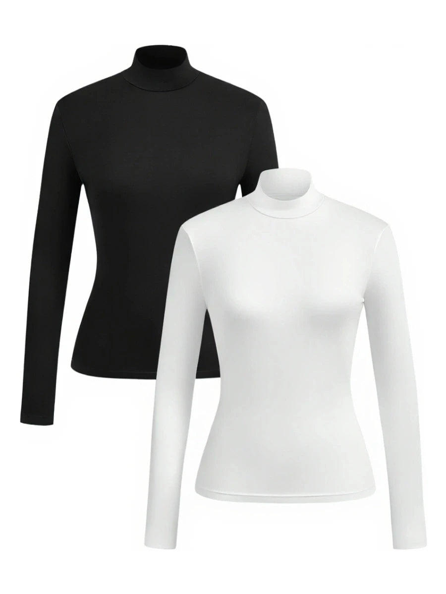 2-Piece Women's High-Neck Brushed Thermal T-Shirt Set - Made in USA