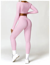 2-Piece Women's High-Waist Yoga Set – Seamless Long Sleeve Workout Suit