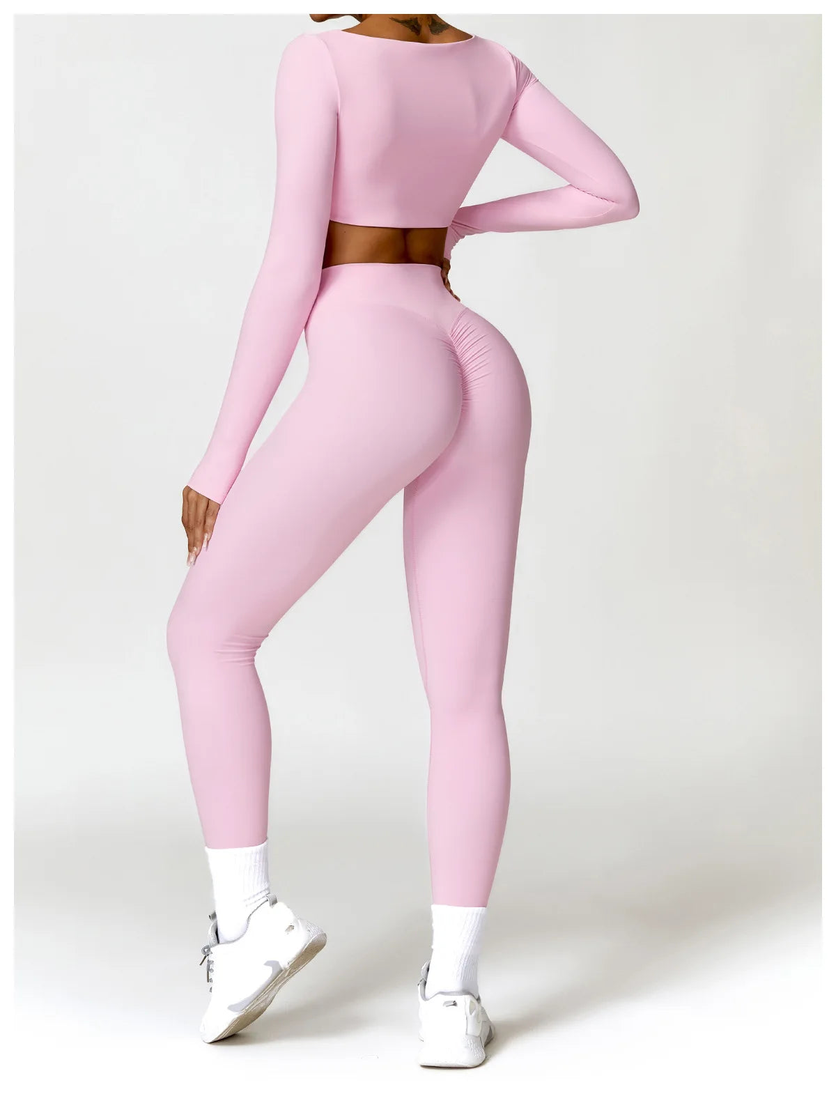 2-Piece Women's High-Waist Yoga Set – Seamless Long Sleeve Workout Suit