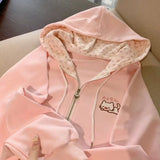 Harajuku Korean  Kawaii Hooded Coat Women Thin Long Sleeve Zipper Cardigan Y2K Streetwear New Mid-length Loose Jackets