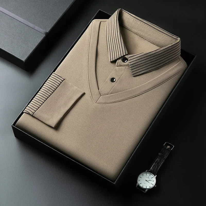 Men's Contrast Polo Shirt – Relaxed Long Sleeve Layered Look